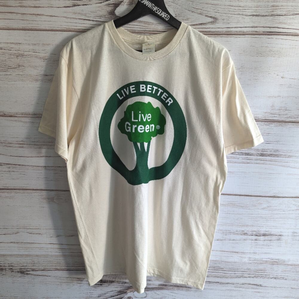 Live Better Live Green Off White Tee Shirt sz Large